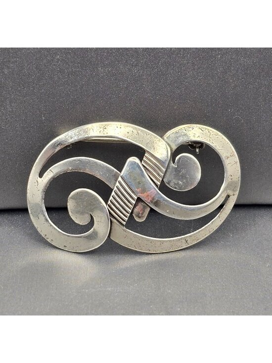 Beau Jewelry - Vintage Beau Sterling Swirl Brooch Mid Century Modern Pin Sculptural Jewelry